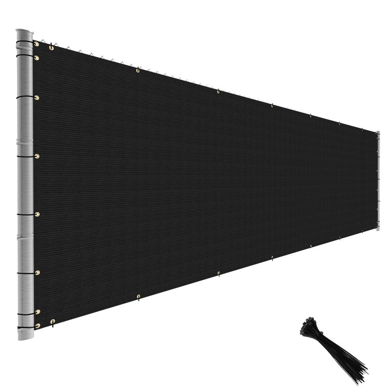 TANG Fence Privacy Screen Black 6 Feet x 25 Feet Outdoor Shade Cloth with Grommets, 150 GSM Temporary Fence Cover with Zipties Mesh Netting Fences Blockage for Backyard Garden Patio Chain Link - Image 1